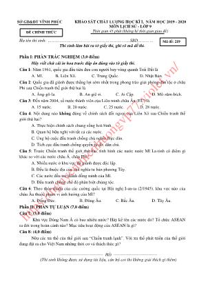 Bộ đề khảo sát chất lượng học kỳ I môn Lịch sử Lớp 9 - Năm học 2019-2020 - Sở giáo dục và đào tạo Vĩnh Phúc (Có đáp án)